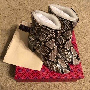 Tory Burch Kira Booties stamped snake skin size 7